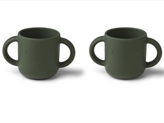 Liewood rabbit hunter green silicone cup with handle Gene (2-pack)